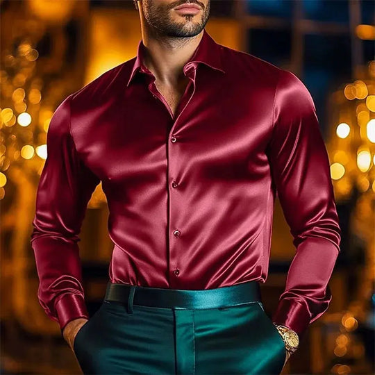 2025 Men's Shirt Casual Button Shirt Solid Color Wedding Holiday Black White Burgundy Navy Blue Long Sleeve Lapel Clothing Beauty hair & fashionfj