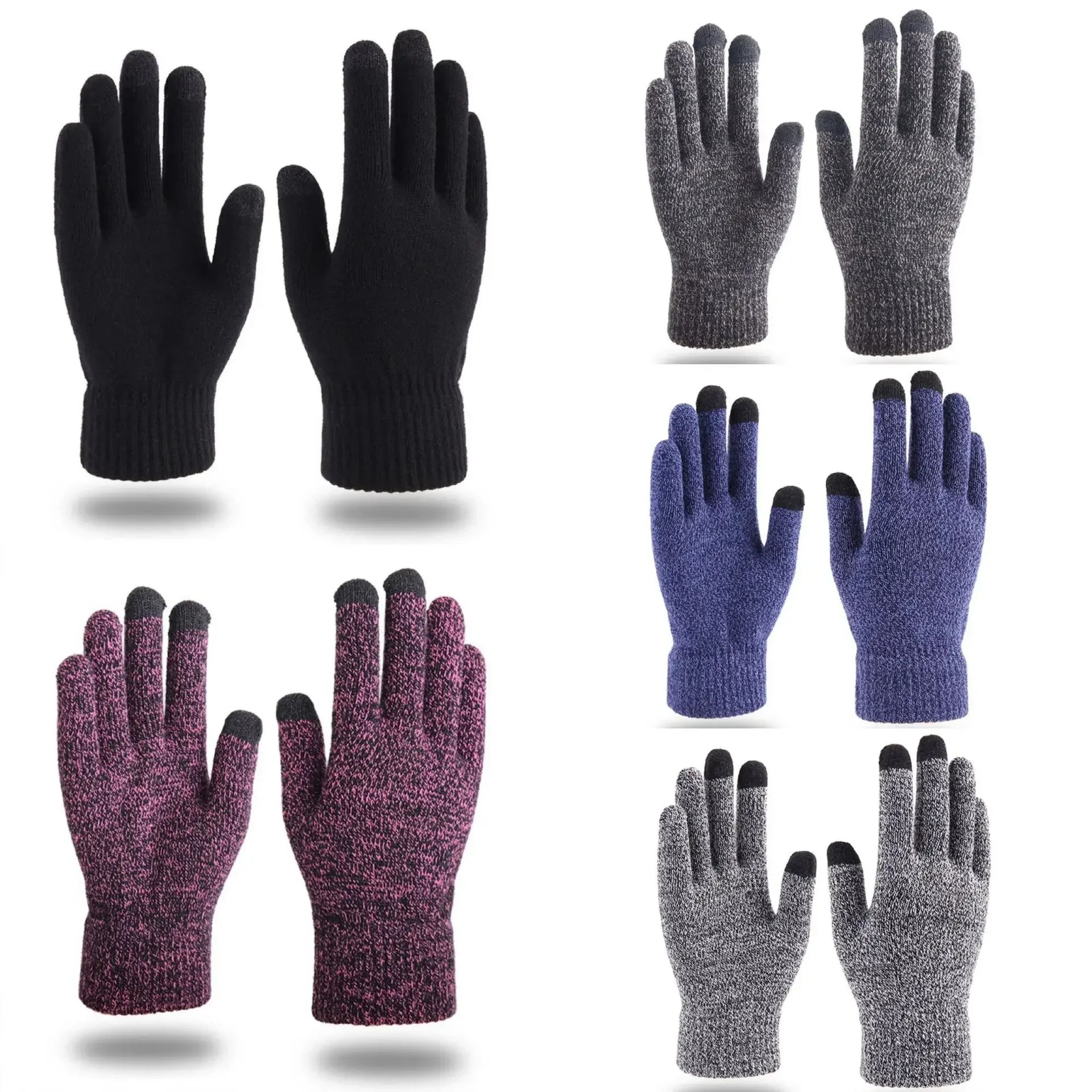 Winter Knitted Gloves Men Warm Full Finger Touchscreen Anti-Slip Gloves for Cycling Running Driving Hiking Camping Work Mittens