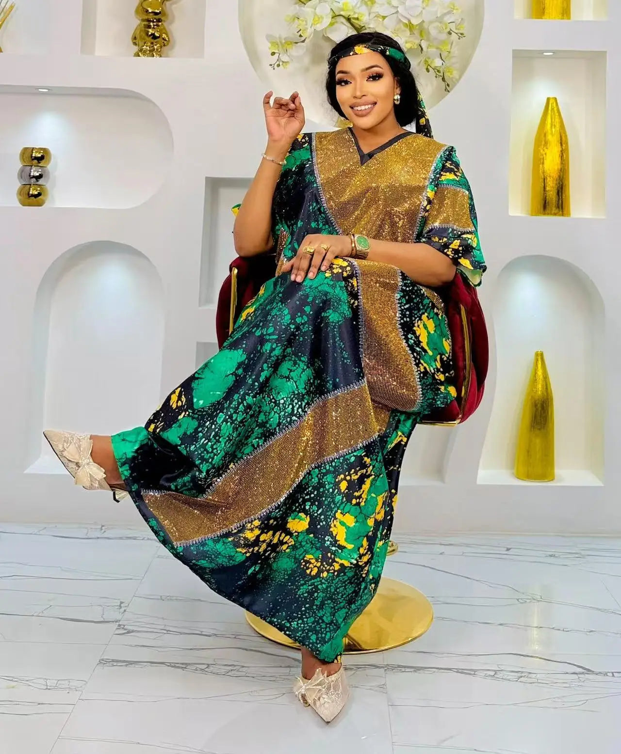 2025 new arrivals loose women/lady summer maxi dress long print short sleeve ankara african style Beauty hair & fashionfj