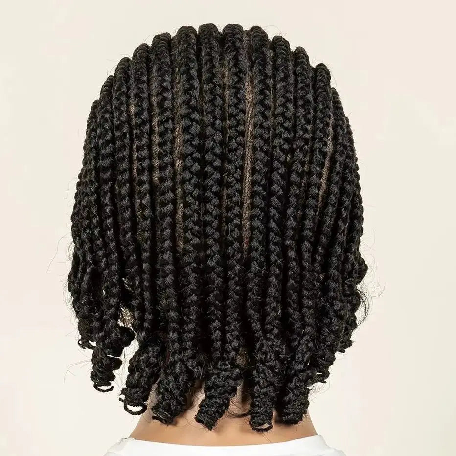 8 Inch Full Lace Synthetic Braided Wig with Baby Hair And Curly Ends Knotless Cornrow for Black Women Natural Looking Wigs