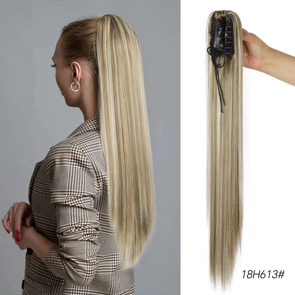 Long Straight Claw Clip On Ponytail Hair Extension Synthetic 22Inch Wavy Ponytail Fake Hairpiece For Women Pony Tail Hairpiece