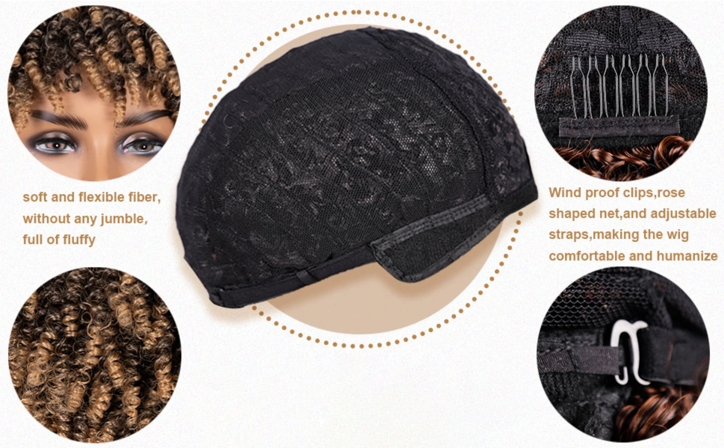 Short Kinky Curly Afro Synthetic Hair Wig for Black Women with Bangs Natural Cosplay