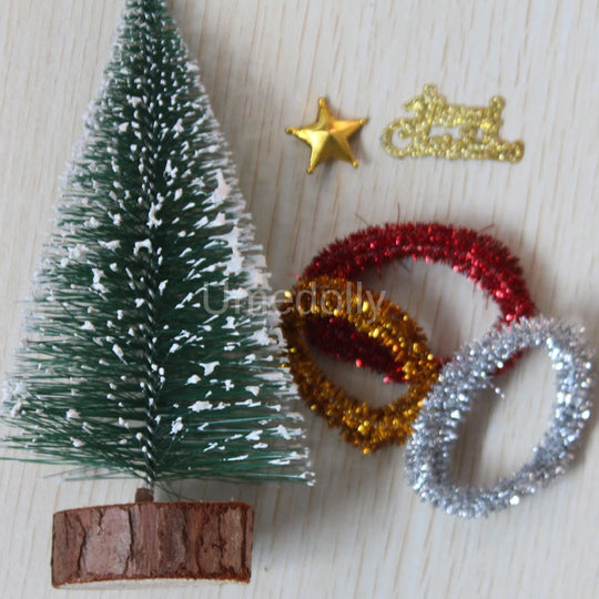 1/12 Scale Miniature Dollhouse Christmas Tree & Mini Fence Doll House X-mas Wreath Decoration Accessories Toy