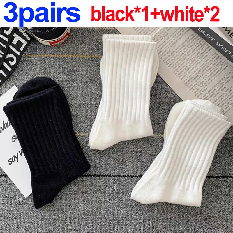 1/3pairs Cotton Men Socks Sport Mid Tube Autumn Winter Knitted Warm Cold-proof Stocking Black White Gray Simple Indoor Floor Sox