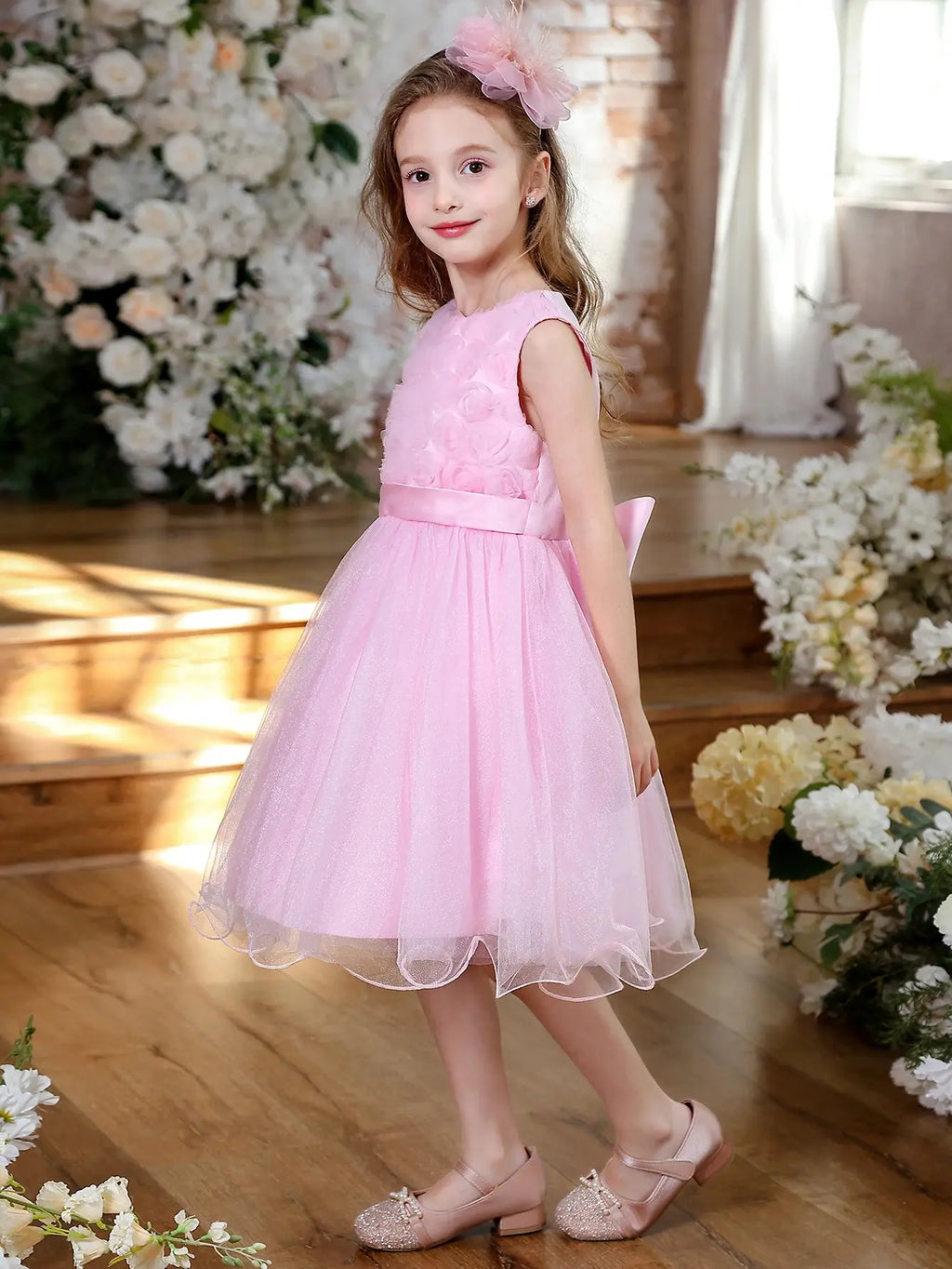Girls Sleeveless Lace Stereoscopic Flower Ballet Short Dress Princess Birthday Party Dresses Beauty hair & fashionfj