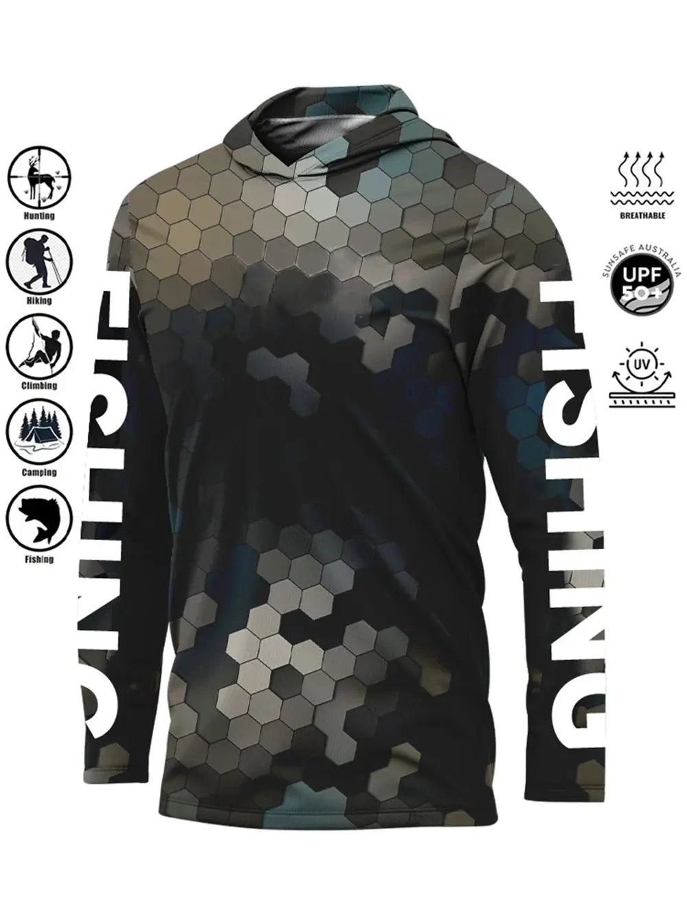 Fishing Shirt Hooded Outdoor Uv Protection Large Size Man Camouflage Printing Moisture Wicking Jersey Fishing Apparel Tops Beauty hair & fashionfj
