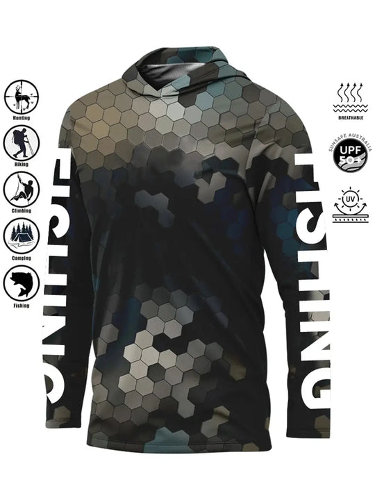 Fishing Shirt Hooded Outdoor Uv Protection Large Size Man Camouflage Printing Moisture Wicking Jersey Fishing Apparel Tops Beauty hair & fashionfj
