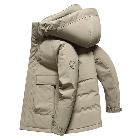Winter Coat For Men Duck Down Jacket Heavy Duty Warm Workwear Parka With Hood For Cold Weather Commuting Mens Overcoat