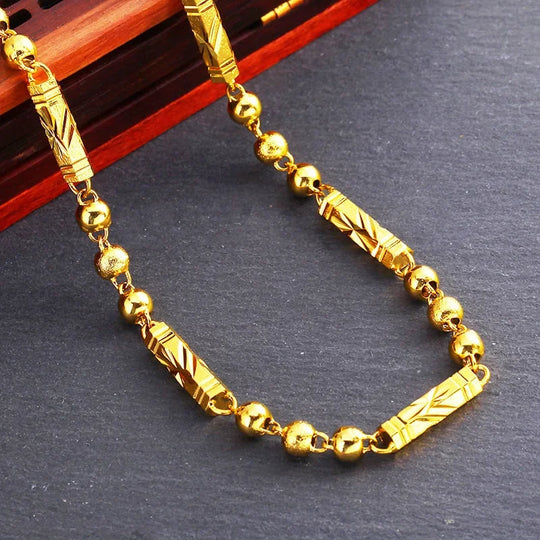 Luxury 24K 9999 Pure Gold real gold Men's necklace hexagonal beads solid chain Beauty hair & fashionfj