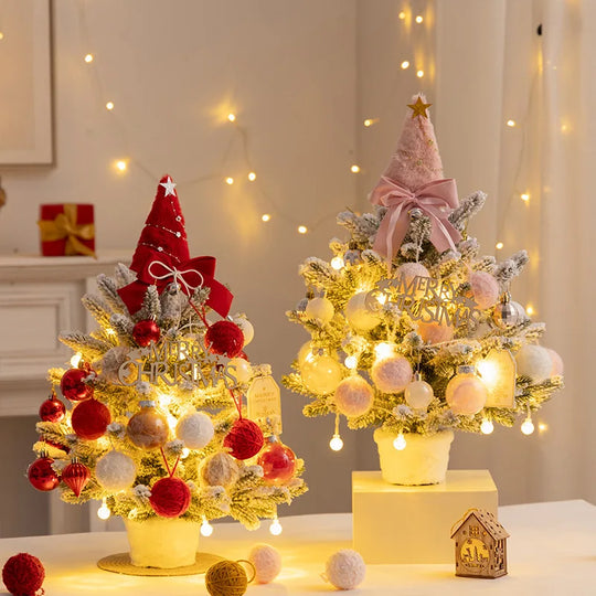 Christmas Tree DIY Set 35/45cm Xmas tree with LED Lights Tabletop Ornament for Navidad Party Pine Flocked Snow Tree Decora Gift