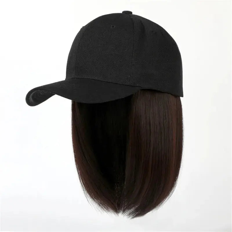 Fashion 8inch Hat Wigs Black Golden Synthetic Short Bob Straight Wig With White Black Baseball Cap Adjustable Hat Wigs For Women Beauty hair & fashionfj