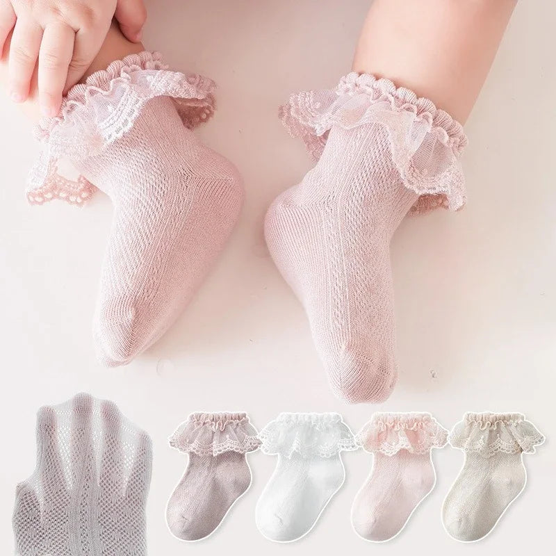 1 Pair Newborn Baby Socks For Girls Cotton Lace Ruffle Infant Girls Sock Princess Mesh Toddler Baby Girls Socks summer 0-12years