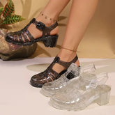 2025 New High Heels Transparent Sandals Women Summe Sequins Thick Heeled Rome Sandalias Mujer Closed Toe Beach Sandles Woman Beauty hair & fashionfj