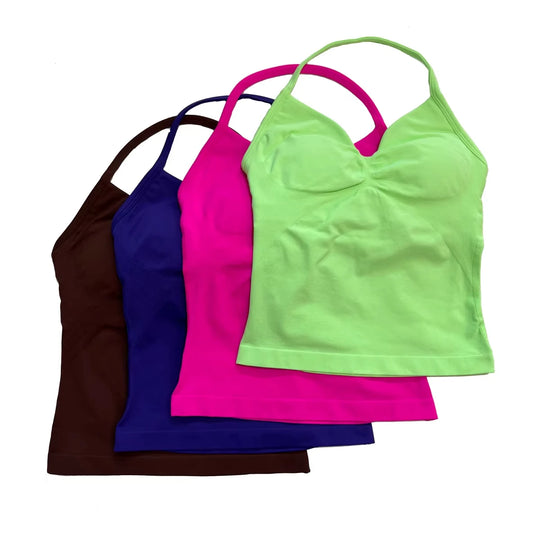 Women's Yoga Vest  Top with Bare Back and Long Straps  Backless Bra for Training  T-shirt for Running and Yoga
