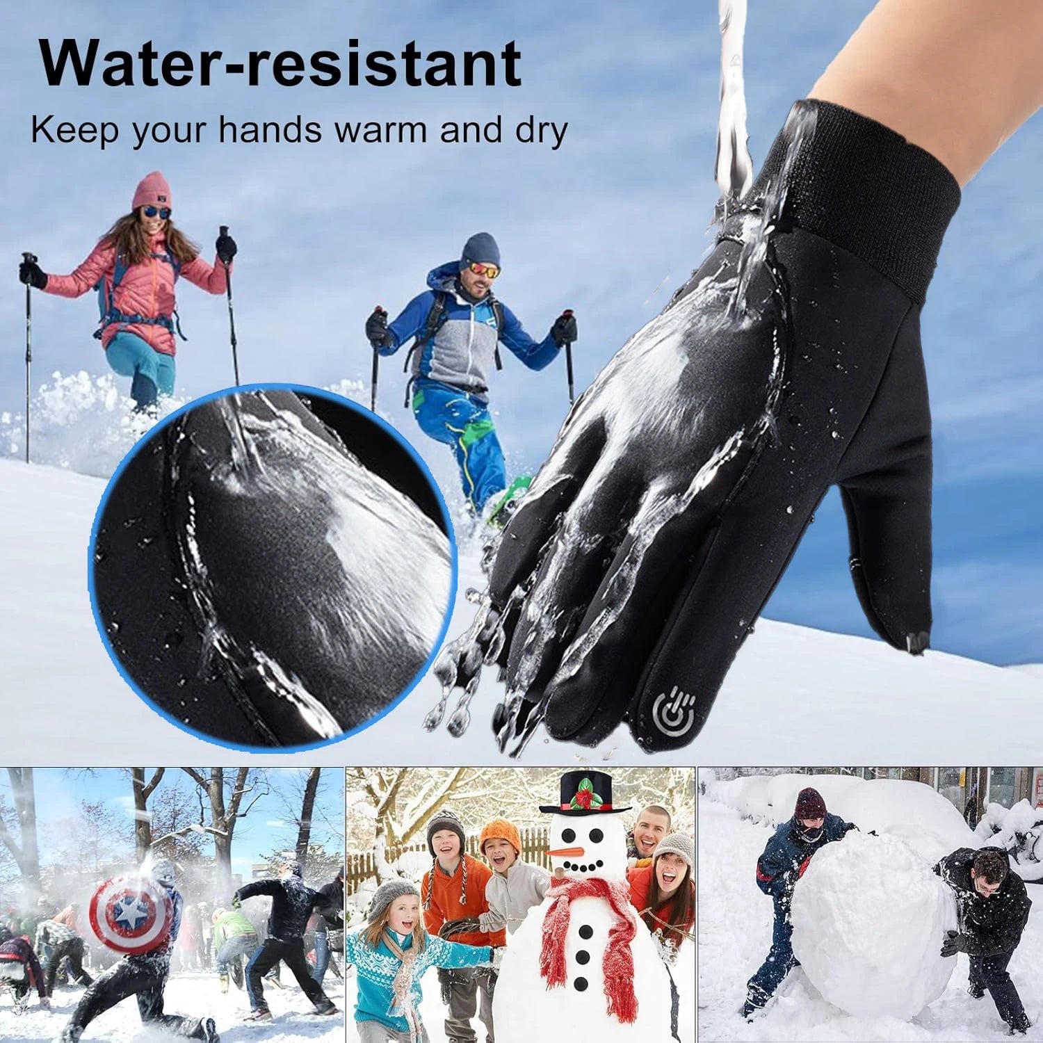 Winter Gloves Waterproof Thermal Touch Screen Thermal Windproof Warm Gloves Cold Weather Running Sports Hiking Ski Gloves
