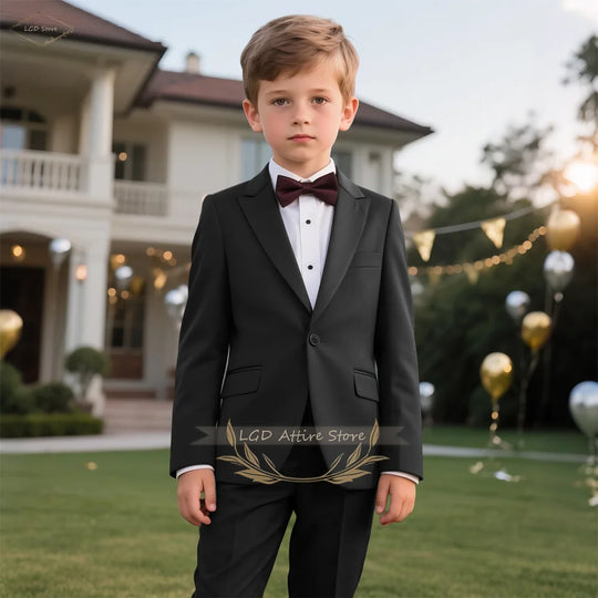 Boys 3-Piece Classic Black Color-Block Suit Set with Peak Lapel Design for Weddings, Parties and Special Events