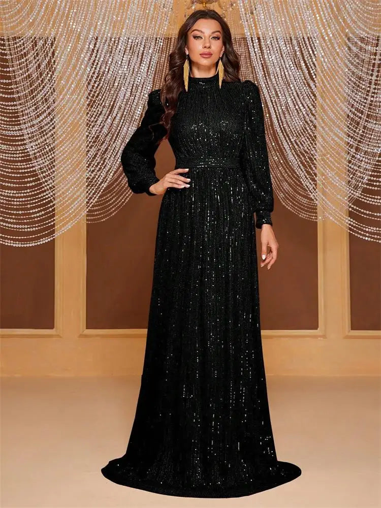 DEERVEADO Evening Dresses Woman Elegant A Line High Neck Full Sleeves Formal Occasion Party Dresses Evening Gowns Beauty hair & fashionfj