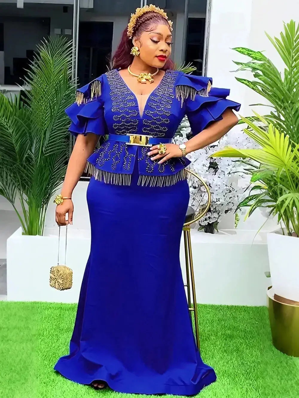 African Party Dresses for Women 2024 Plus Size Fashion Dashiki Ankara Wedding Evening Gown Elegant Turkey Muslim Maxi Dress Beauty hair & fashionfj