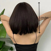 Short Black Brown Synthetic Natural Hair Wigs for Women Bob Straight Wig with Bangs High Temperature Daily Cosplay Party Wigs Beauty hair & fashionfj