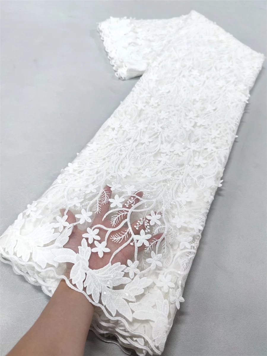 White Nigerian Lace Fabric 2023 High Quality African Net Lace Fabric With Sequins Embroidery Fabric For Wedding 5Yards Beauty hair & fashionfj