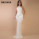 CM.YAYA Women Sleeveless Cross V-neck Ruched Stacked Midi Maxi Long Bodycon Dress 2025 Holiday Birthday Party Evening Dresses Beauty hair & fashionfj