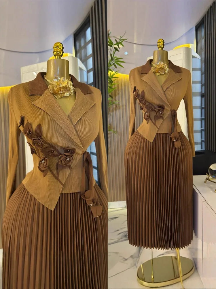 Miyake Pleated Dress 2025 Summer New Suit Collar Loose High-end Temperament Socialite Waist Thin Pleated Women's Clothing