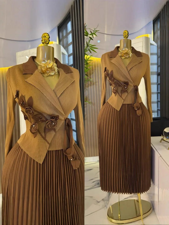 Miyake Pleated Dress 2025 Summer New Suit Collar Loose High-end Temperament Socialite Waist Thin Pleated Women's Clothing