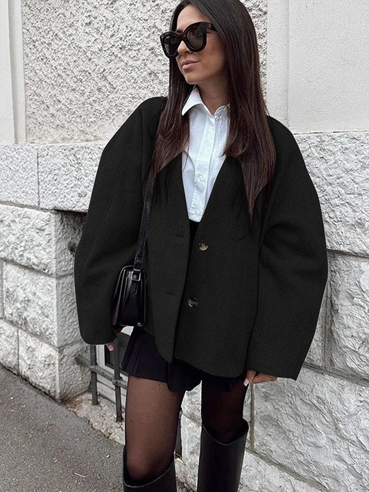 Autumn Winter New Women's Coat Top Streetwear Fashion Button Long Sleeves Coat Solid Sexy V-Neck Casual Slim Versatile Clothing