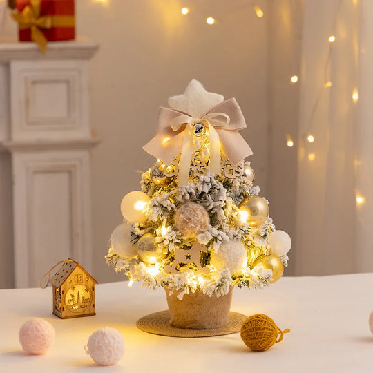 Christmas Tree DIY Set 35/45cm Xmas tree with LED Lights Tabletop Ornament for Navidad Party Pine Flocked Snow Tree Decora Gift