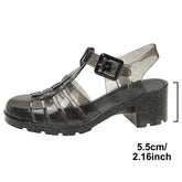 2025 New High Heels Transparent Sandals Women Summe Sequins Thick Heeled Rome Sandalias Mujer Closed Toe Beach Sandles Woman Beauty hair & fashionfj
