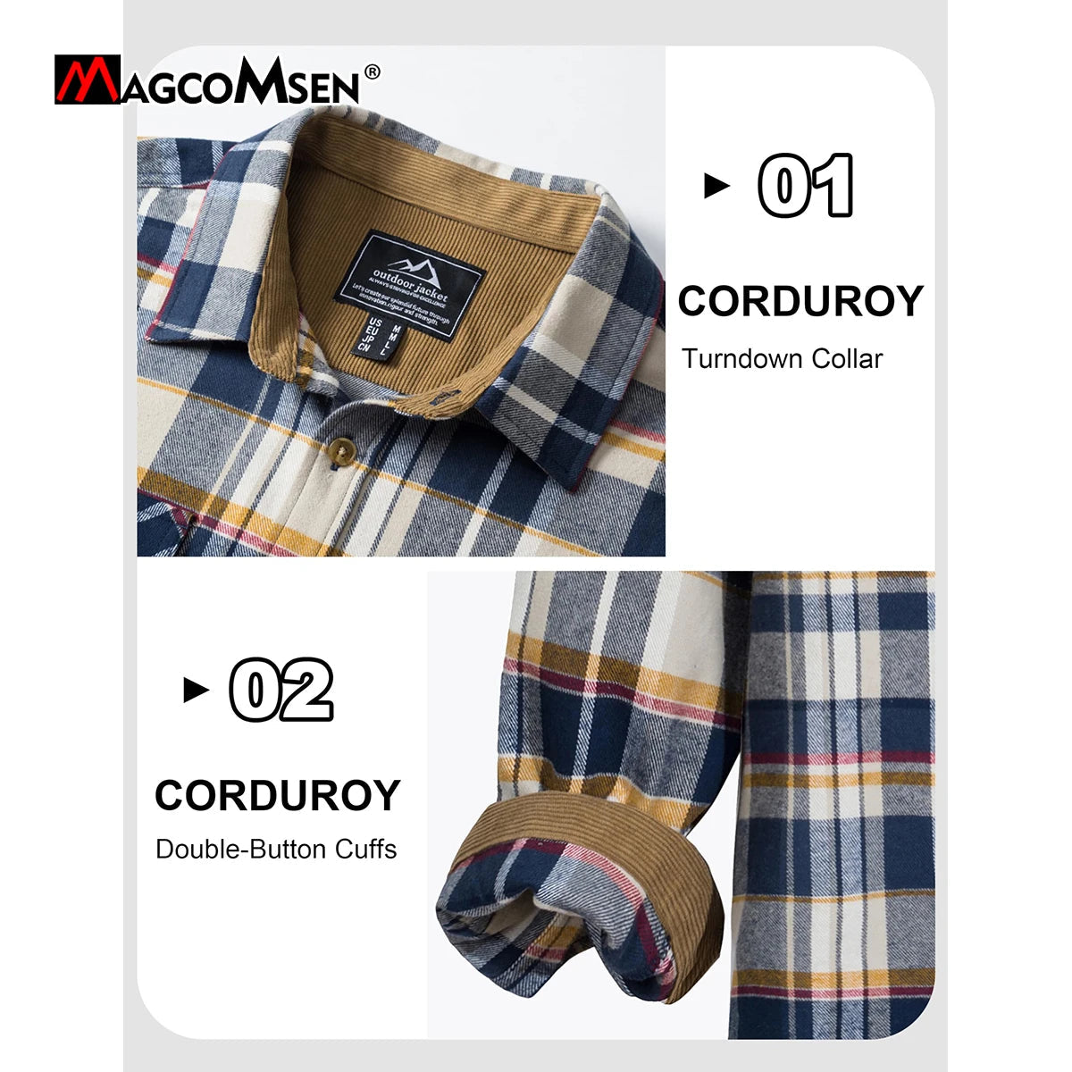 MAGCOMSEN Flannel Shirts Men's Long Sleeves Cotton Long Sleeve Plaid Shirt with 2 Pockets Button Down Casual Corduroy Shirt Male Beauty hair & fashionfj