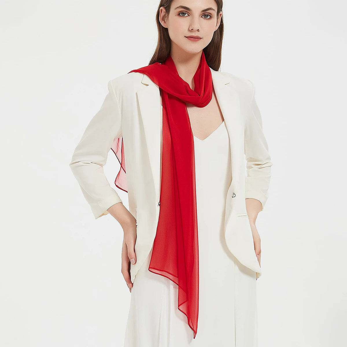 Fashion Feathry Chiffon Soft Solid Scarf Shawl Decorate Silk Scarves Breathable Sun Protection Elegant Lady Versatile Bandana Beauty hair & fashionfj