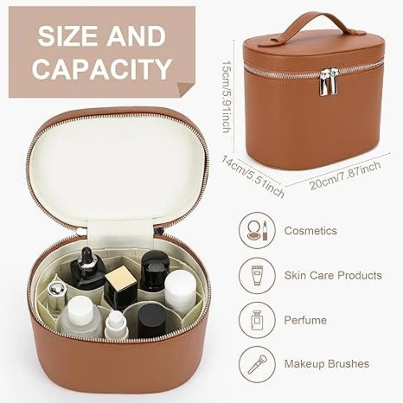 Customizable Name Portable Travel Storage Bag - Removable Cosmetic Bag with Separate Washing Compartment Pebble Leather