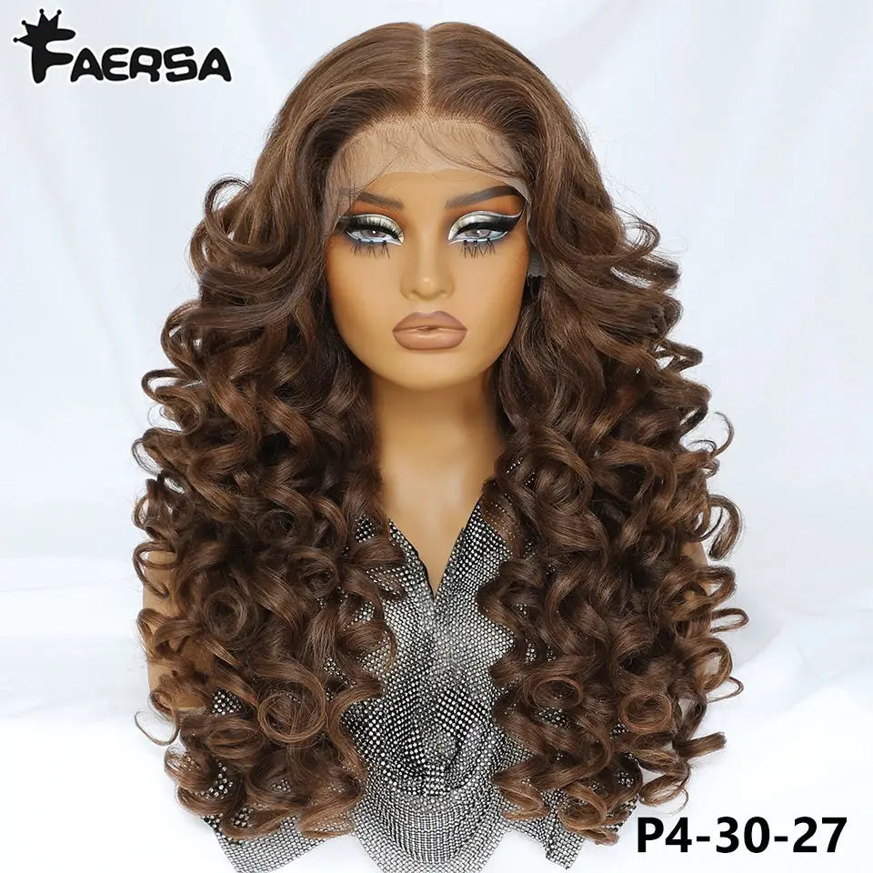 Latisha 13X6 HD 13X5X1 Synthetic Lace Front Wigs Curly Pre Plucked Lace Frontal Wig with Bangs for Women Highlight with Babyhair Beauty hair & fashionfj