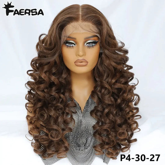 Latisha 13X6 HD 13X5X1 Synthetic Lace Front Wigs Curly Pre Plucked Lace Frontal Wig with Bangs for Women Highlight with Babyhair Beauty hair & fashionfj
