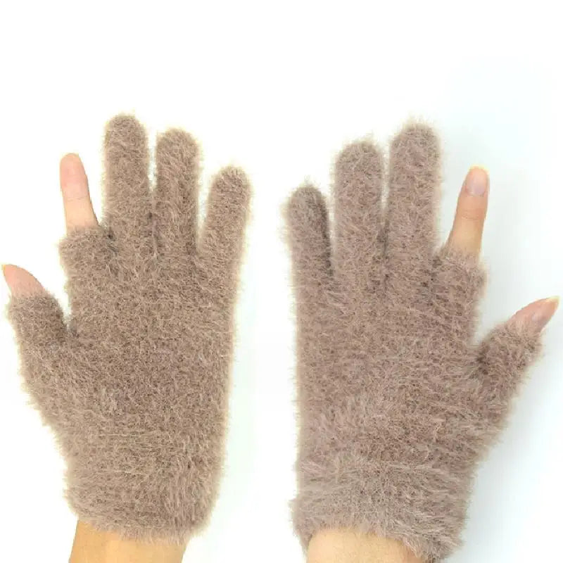 Winter Warmth Fingerless Gloves Mink Fur Knitted Gloves Sliding Screen Outdoors Warmth Cold-proof Mittens for Men and Women