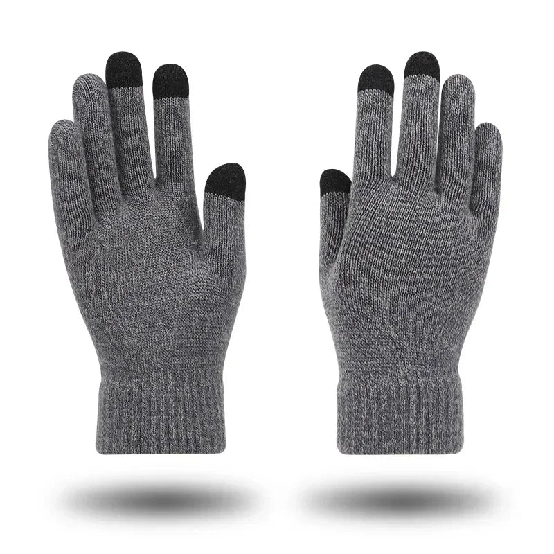 Winter Knitted Gloves Men Warm Full Finger Touchscreen Anti-Slip Gloves for Cycling Running Driving Hiking Camping Work Mittens