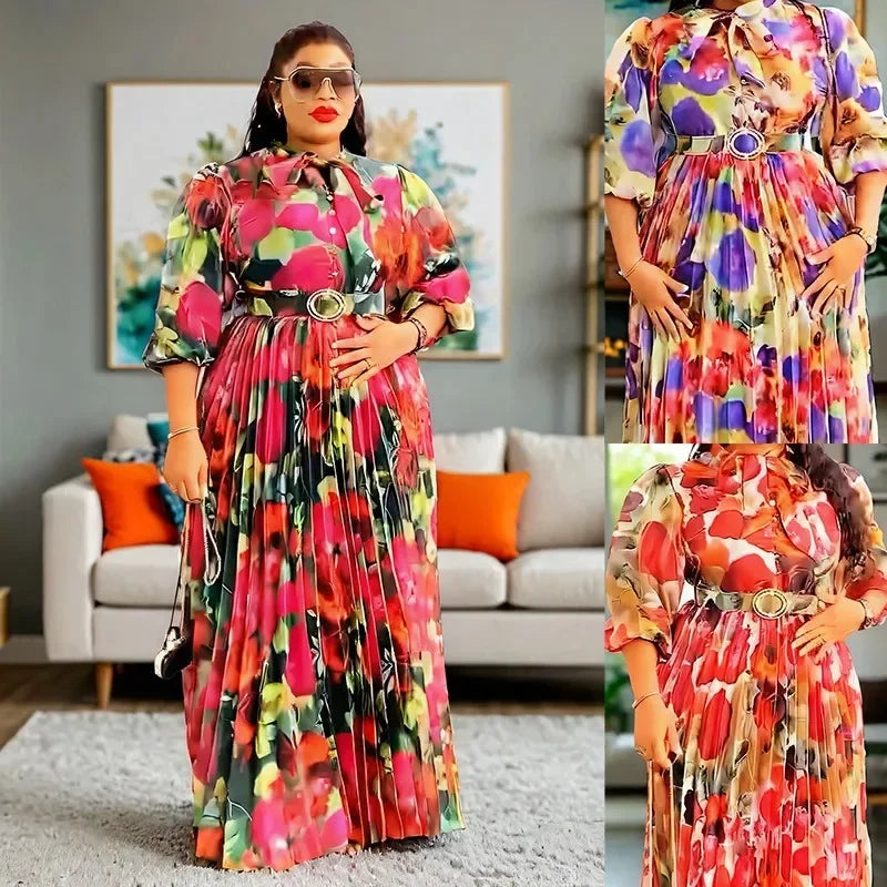 Plus Size African Print Dresses Autumn Elegant African 3/4 Sleeve Party Evening Long Maxi Dress Gowns Dashiki African Clothes Beauty hair & fashionfj