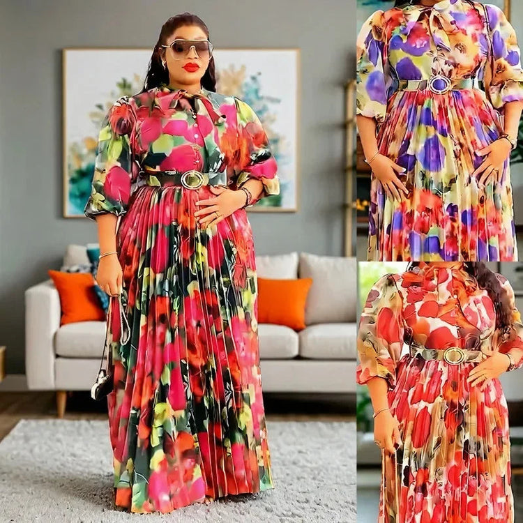 Plus Size African Print Dresses Autumn Elegant African 3/4 Sleeve Party Evening Long Maxi Dress Gowns Dashiki African Clothes Beauty hair & fashionfj