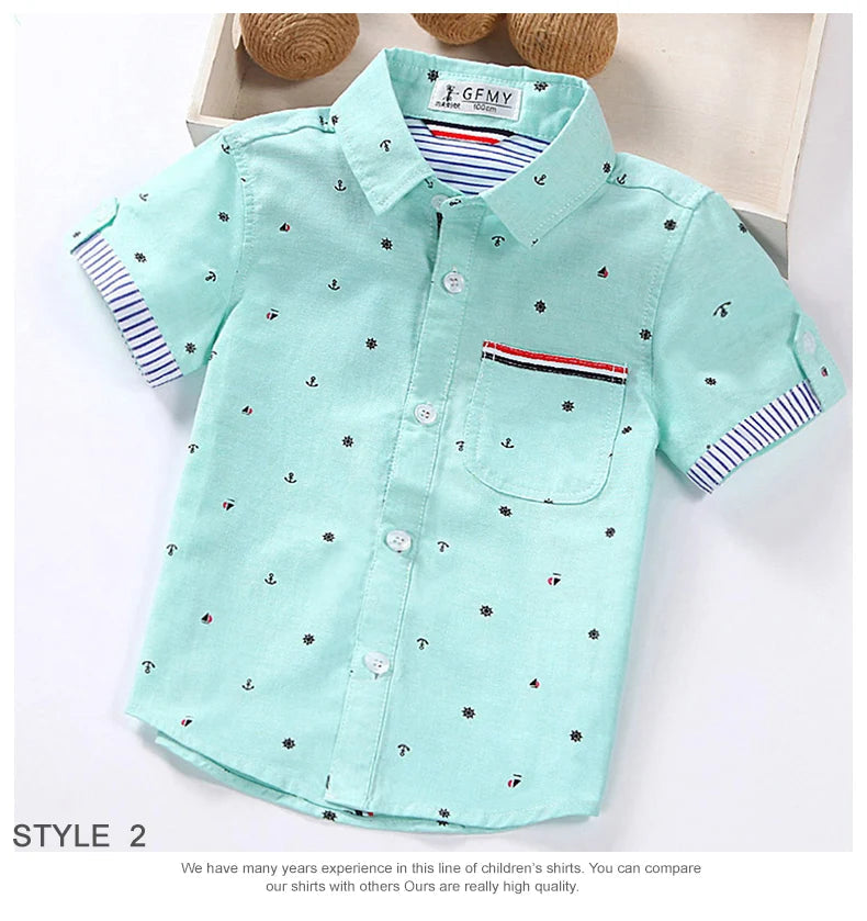 GFMY Hot Sale Children Shirts Blouse Casual Solid Cotton Short-sleeved Boys shirts For 2-14 Years Ribbon Decoration Baby shirts Beauty hair & fashionfj