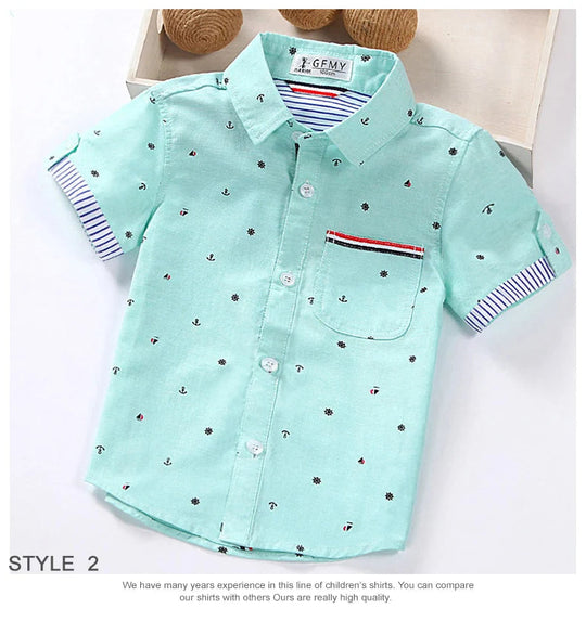 GFMY Hot Sale Children Shirts Blouse Casual Solid Cotton Short-sleeved Boys shirts For 2-14 Years Ribbon Decoration Baby shirts Beauty hair & fashionfj