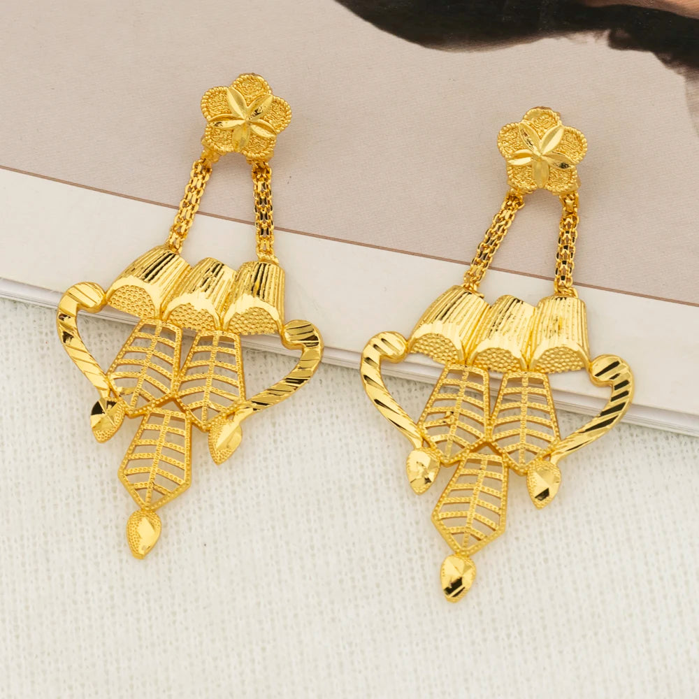 Gold Color Earrings for Women New Arrival 18K Gold Plated Copper Fashion Long Dangle Earrings Charm Wedding Party Jewelry Gift
