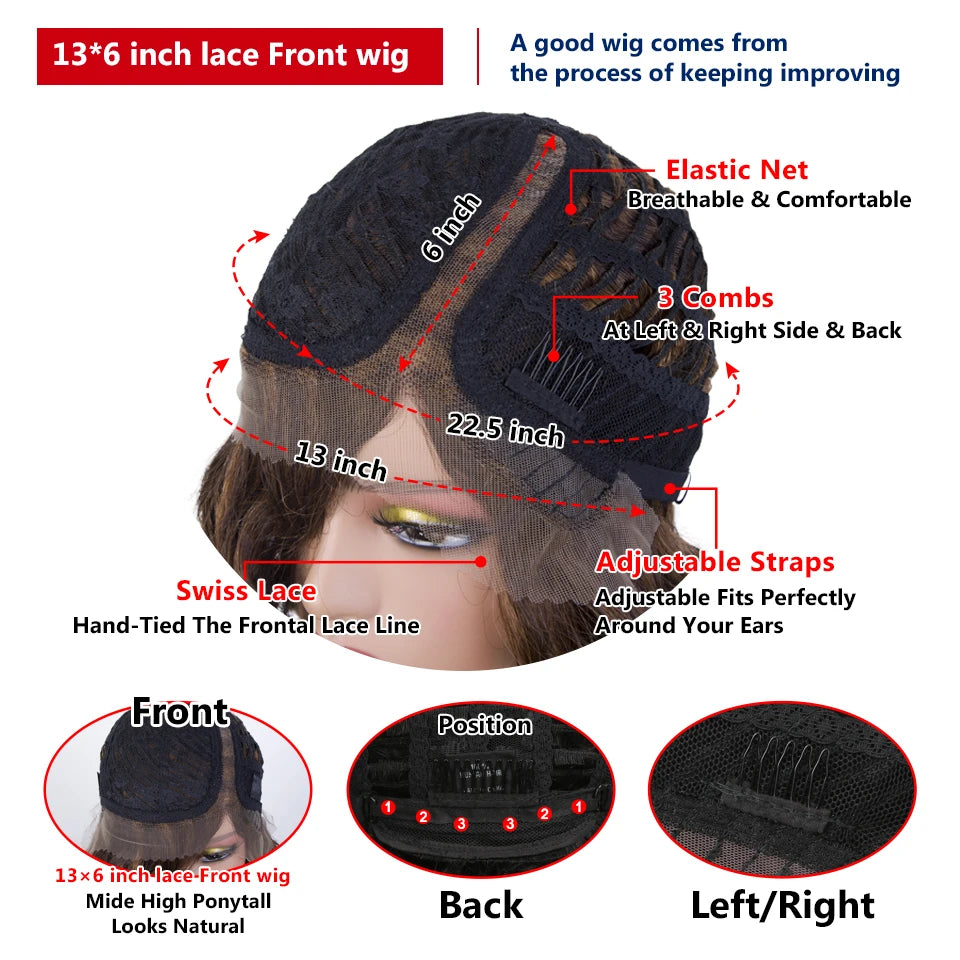 Brazilian Short Curly Bob Human Hair Wigs For Women Water Wave transparent Lace Front Wig Highlight Honey Blonde Colored Wigs