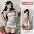 Sexy Cheongsam Mini Dress Mesh Lace Sheer Charming Underwear Uniform Transparent Slim Side Straps Dress Elegant Tops HE1O Beauty hair & fashionfj