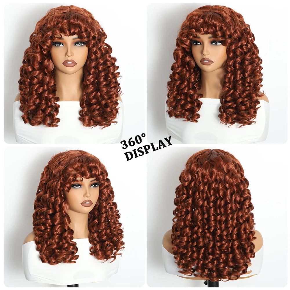 Curly Wig for Women Ombre Blonde Long Curly Wave Wigs with Bangs Synthetic Wig Natural Cosplay Party Heat Resistant Hair