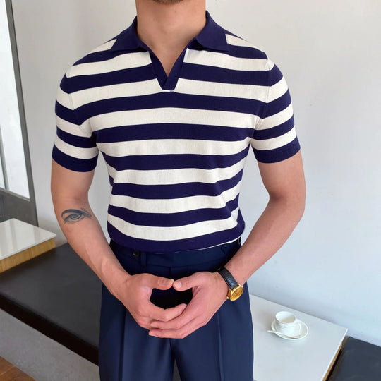 Men's Polo Shirt Elbow-Sleeved T-shirt Fashion Polo Collar Slim-Fit Men Clothing Woolen Sports Polo Tee Shirt Man Golf Shirt EUR Beauty hair & fashionfj