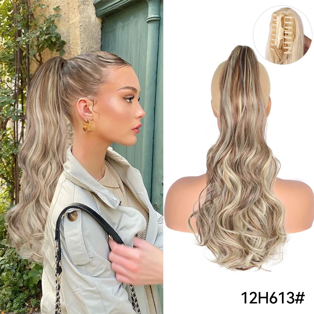 Long Straight Claw Clip On Ponytail Hair Extension Synthetic 22Inch Wavy Ponytail Fake Hairpiece For Women Pony Tail Hairpiece