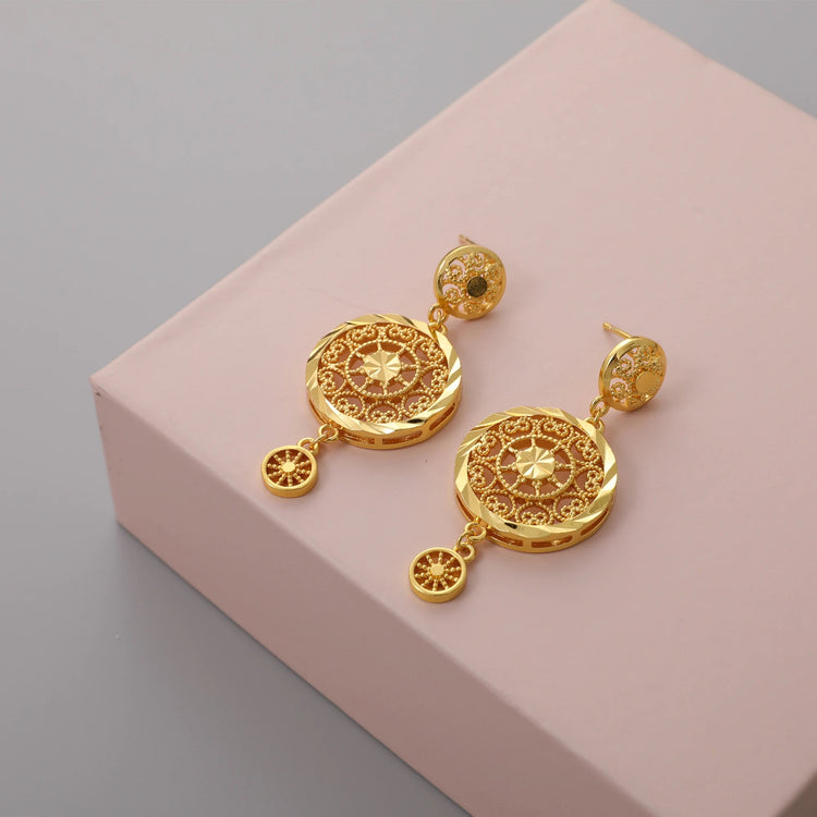 Dubai Gold Plated Necklace Earrings Ring Bracelet Arabian Traditional Vintage Jewelry Women&