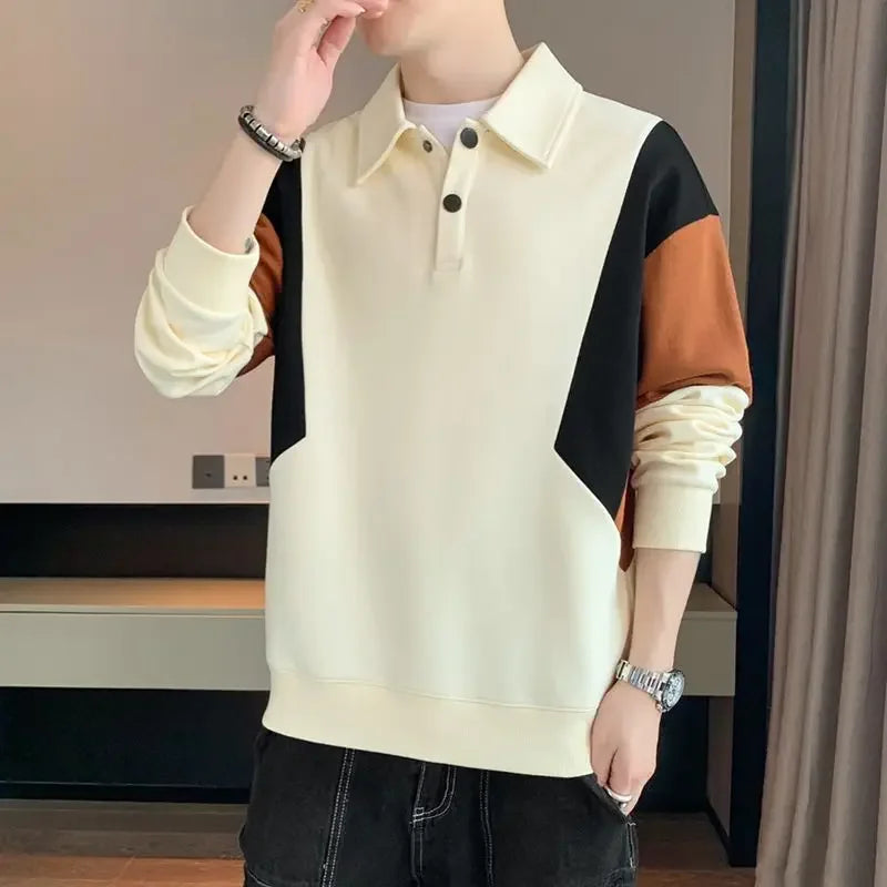 Polo T Shirt for Men Winter Pullovers Oversize Man Sweatshirt Formal Big Size Business With Collar Elasticity Emo Streetwear S Beauty hair & fashionfj