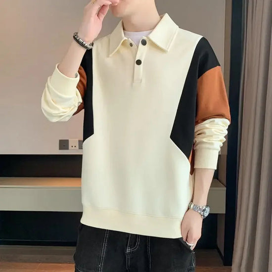 Polo T Shirt for Men Winter Pullovers Oversize Man Sweatshirt Formal Big Size Business With Collar Elasticity Emo Streetwear S Beauty hair & fashionfj